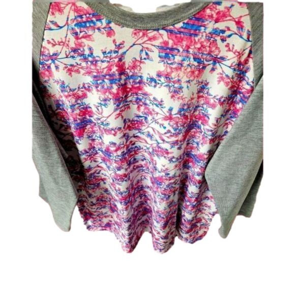 NWOT LULAROE Plus Size Floral Striped Long sleeve Tee. - Picture 3 of 11